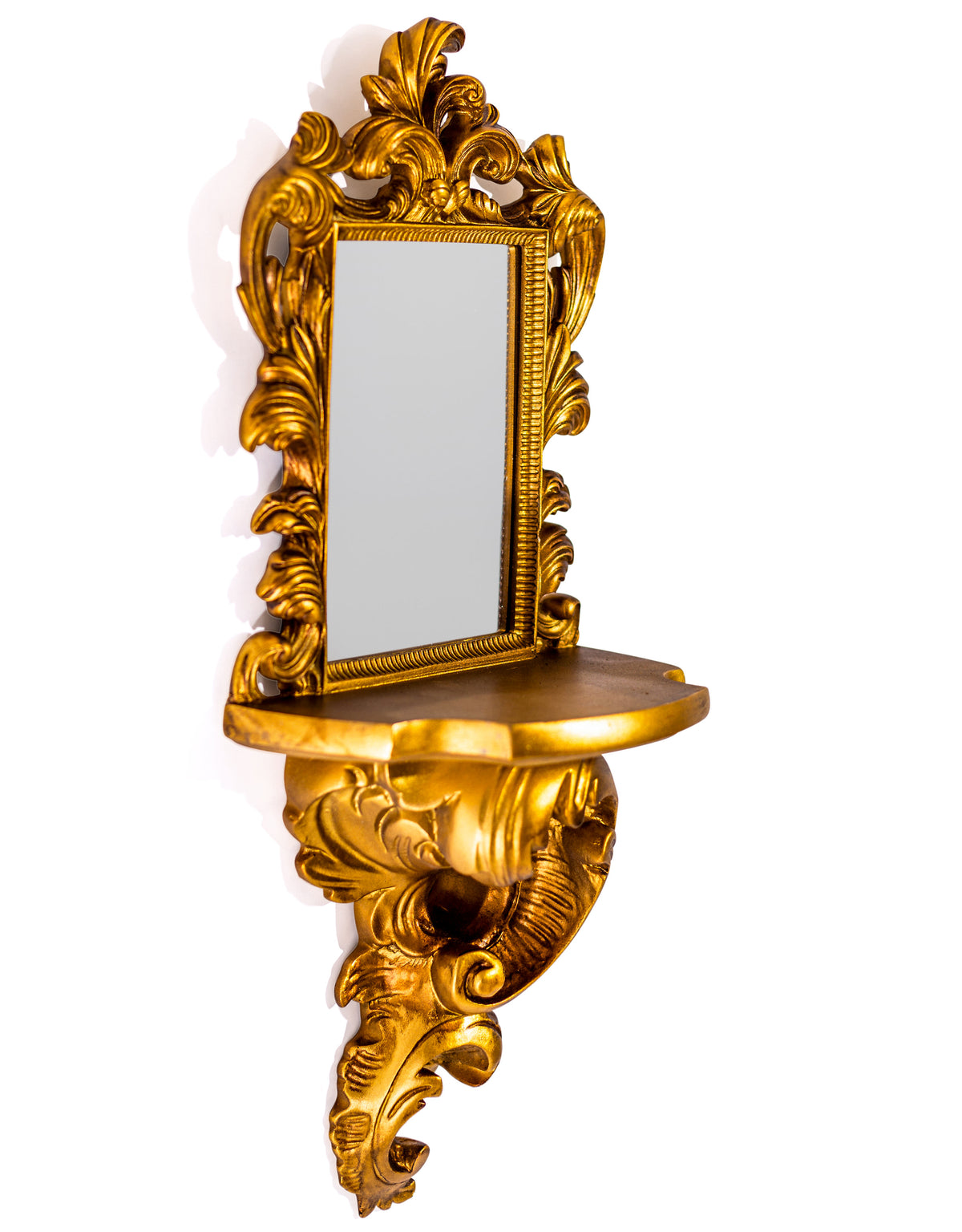 Antique Gold Ornate Baroque Wall Mirror w/ Shelf - MK185