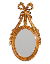 Antique Gold Ornate Ribbon Bow Convex Wall Mirror - MK186