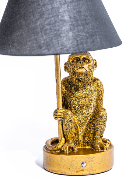 Antique Gold Monkey Lamp w/ Black Shade - TL149
