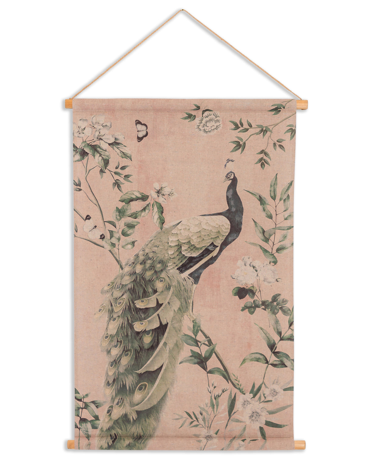 Peacock Dusky Pink Floral Wall Hanging Canvas Print - PSC19