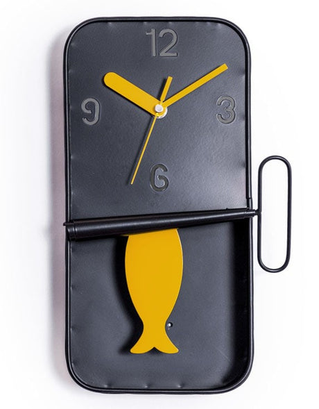 Black & Orange Metal Sardine Tin Pendulum Wall Clock - HKL89