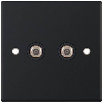 Selectric 5M Matt Black 2 Gang Satellite Socket with Black Insert