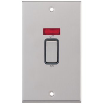 Selectric 7M-Pro Satin Chrome 2 Gang 45A DP Switch with Neon and Grey Insert