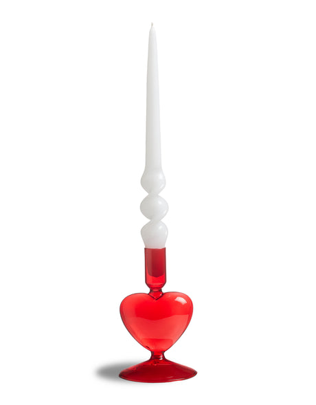 Red Glass Heart Candle Holder - GW154