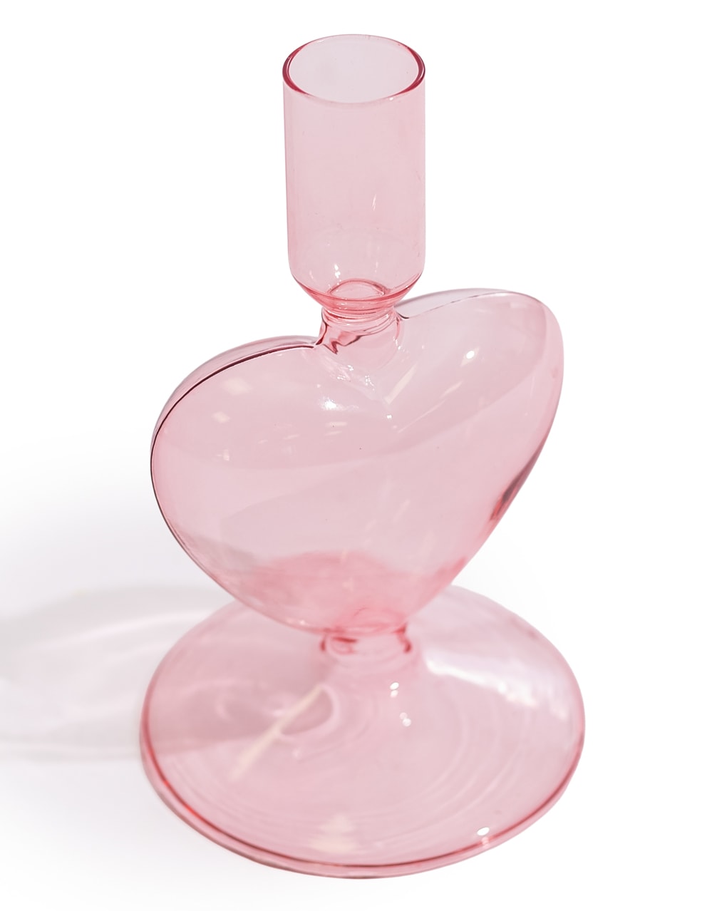 Pink Glass Heart Candle Holder - GW155