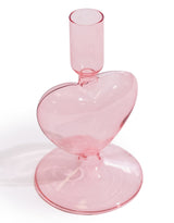 Pink Glass Heart Candle Holder - GW155