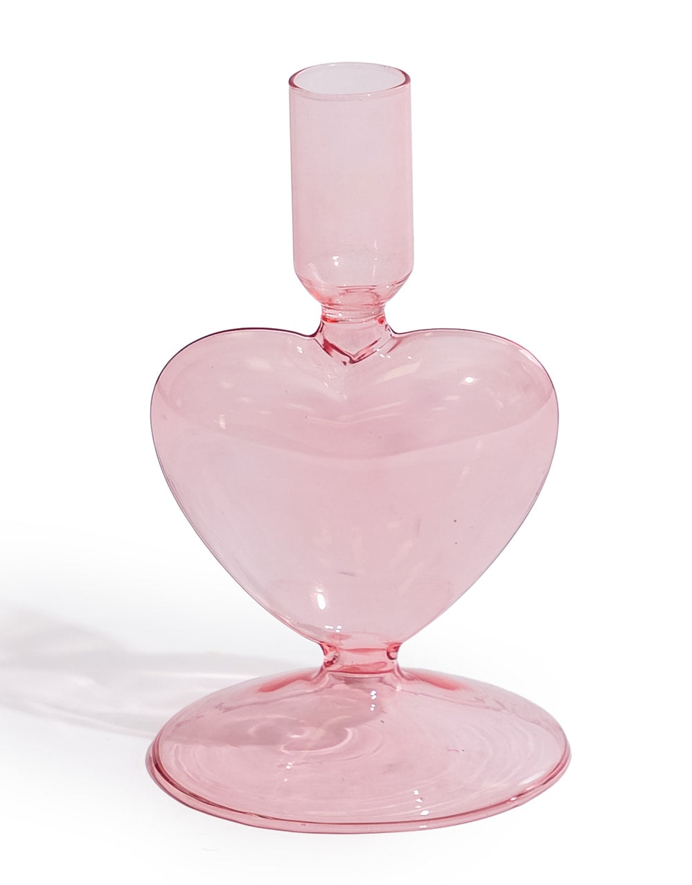 Pink Glass Heart Candle Holder - GW155