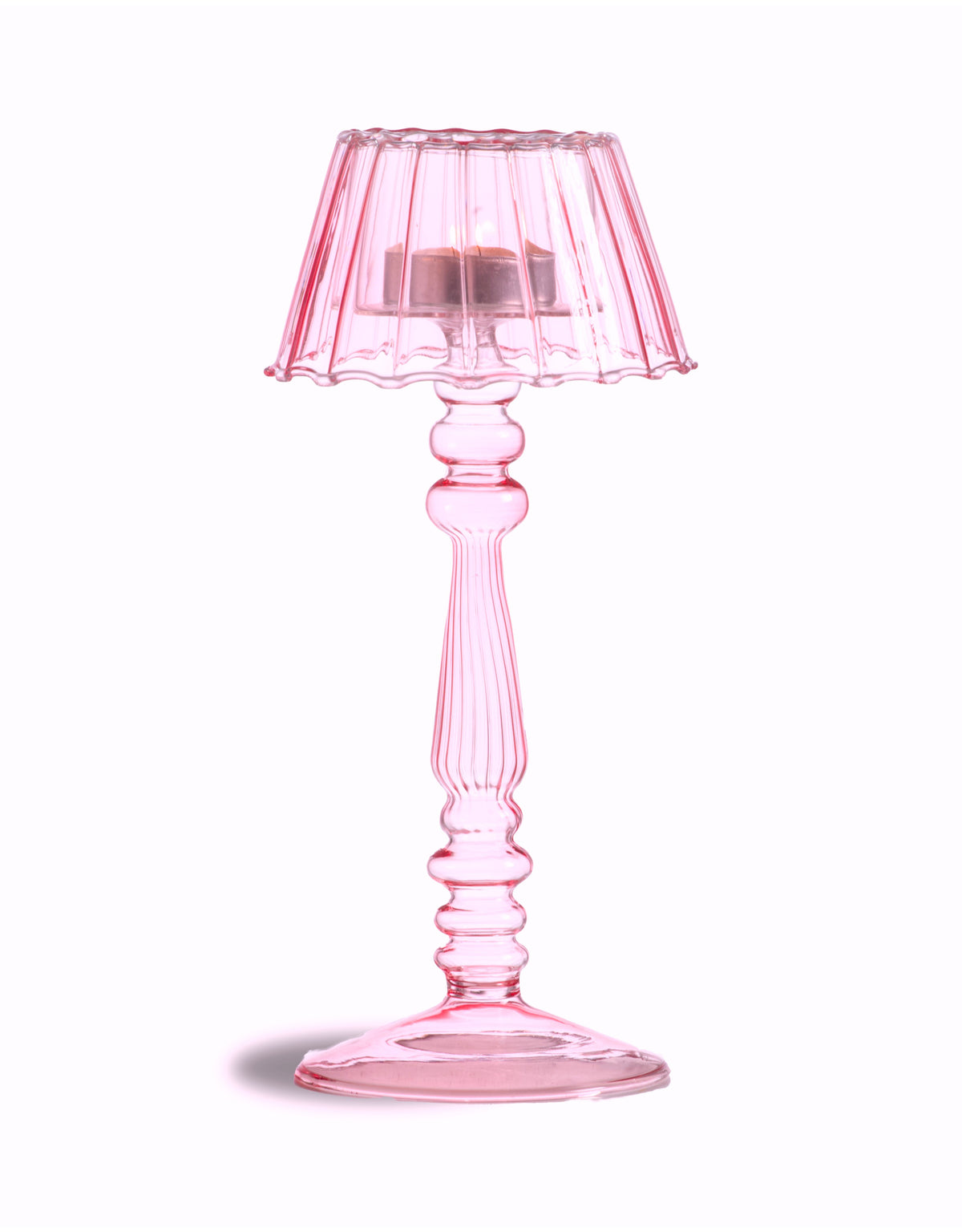 Light Pink Lamp-Style Glass Tealight Holder - GW164