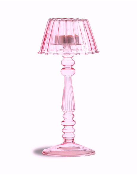 Light Pink Lamp-Style Glass Tealight Holder - GW164