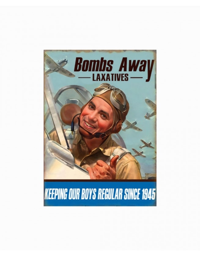 Retro Metal "Bombs Away" Laxatives Wall Sign 30x40cm - FTR32