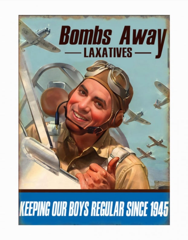 Large Retro Metal "Bombs Away Laxatives" Wall Sign 50x70cm - FTR52