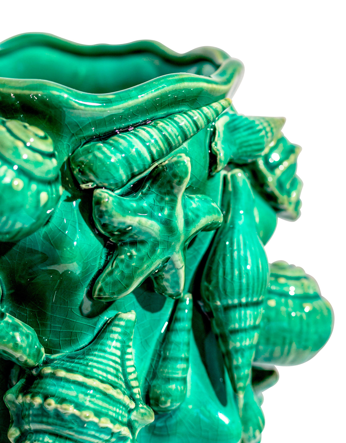 Crackle Aqua Turquoise Sea Shell Large Ceramic Vase - NCP19