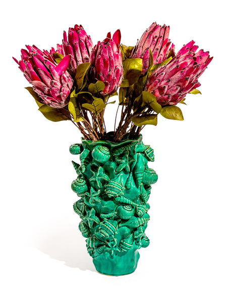 Crackle Aqua Turquoise Sea Shell Large Ceramic Vase - NCP19