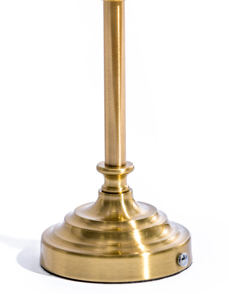 Classic Brass Rechargeable Table Lamp w/ Cylinder Oatmeal Shade - CH301