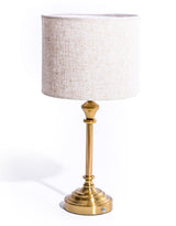 Classic Brass Rechargeable Table Lamp w/ Cylinder Oatmeal Shade - CH301