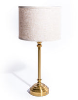 Large Classic Brass Rechargeable Table Lamp w/ Cylinder Oatmeal Shade - CH302