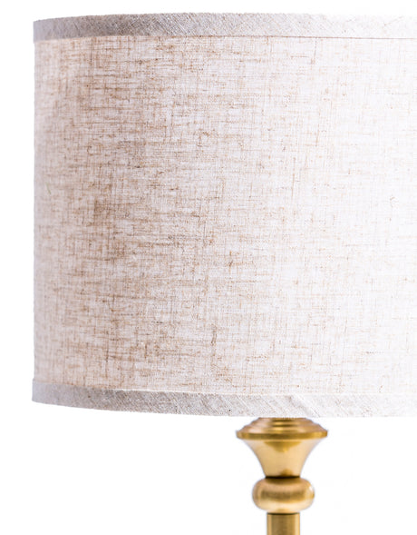 Large Classic Brass Rechargeable Table Lamp w/ Cylinder Oatmeal Shade - CH302