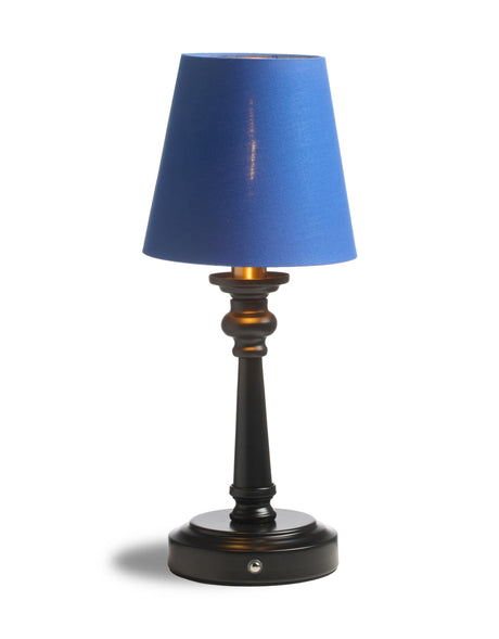 Matt Black & Brass Rechargeable Table Lamp w/ Royal Blue Shade - CH311