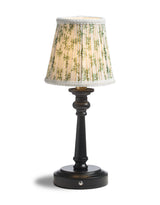 Matt Black & Brass Rechargeable Table Lamp w/ Floral Pattern Pleated Shade - CH312