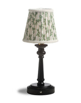 Matt Black & Brass Rechargeable Table Lamp w/ Floral Pattern Pleated Shade - CH312