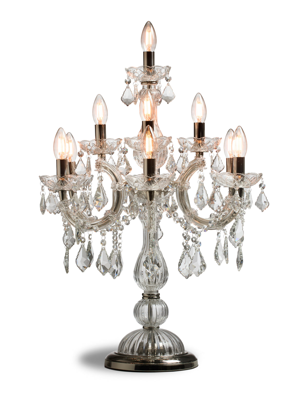 Antique Silver/Nickel Ornate Glass Girandole Table Lamp - CH313