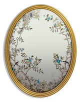 Large Oval Gold-Framed Botanical Glass Wall Mirror - MFM10