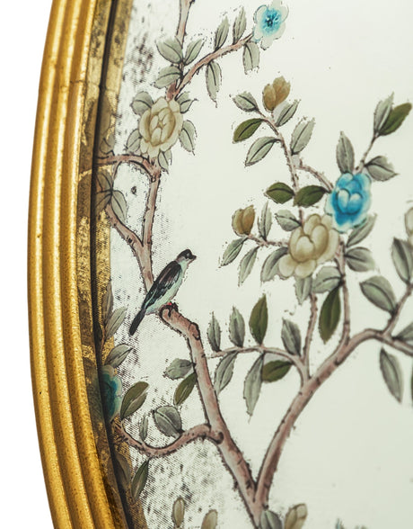 Large Oval Gold-Framed Botanical Glass Wall Mirror - MFM10