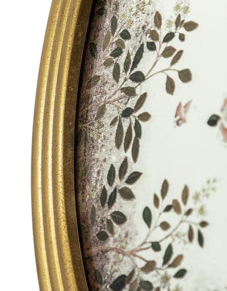 Round Gold-Framed Botanical Glass Wall Mirror - MFM12
