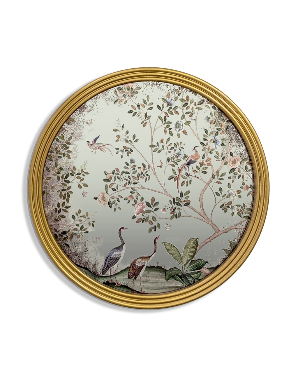 Round Gold-Framed Botanical Glass Wall Mirror - MFM12