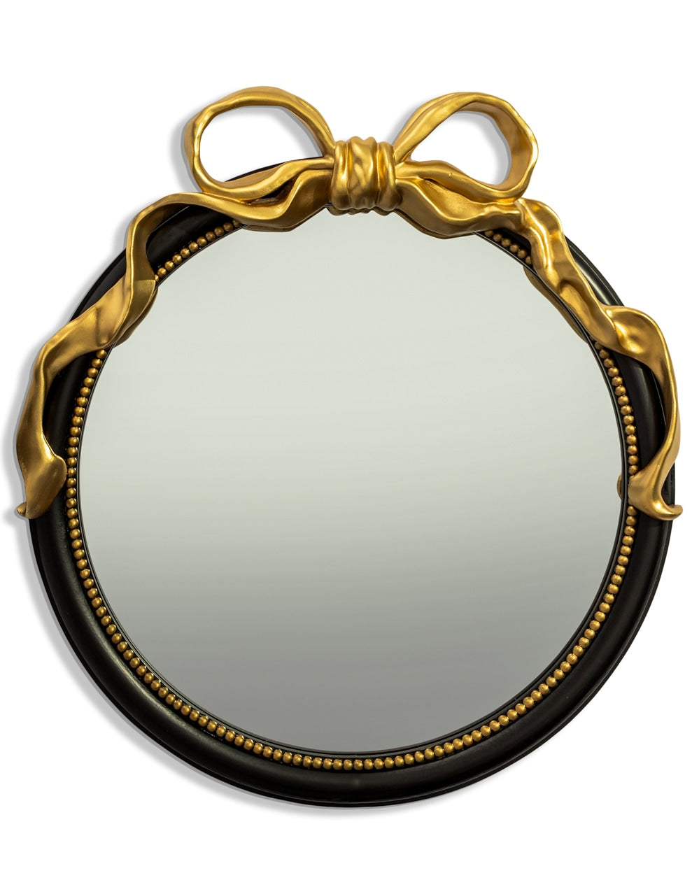 Black with Gold Bow Round Wall Mirror - MFM14