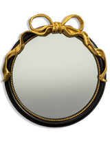 Black with Gold Bow Round Wall Mirror - MFM14
