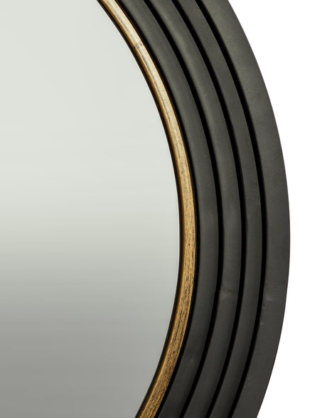 Large Savoy Black & Gold Metal Step-Framed Round Wall Mirror - DTC55