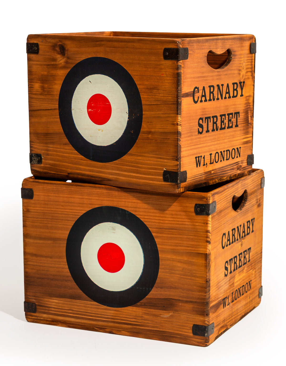 Set of 2 Antiqued Wooden "Carnaby Street" LP Record Storage Boxes - FC45
