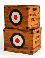 Set of 2 Antiqued Wooden "Carnaby Street" LP Record Storage Boxes - FC45