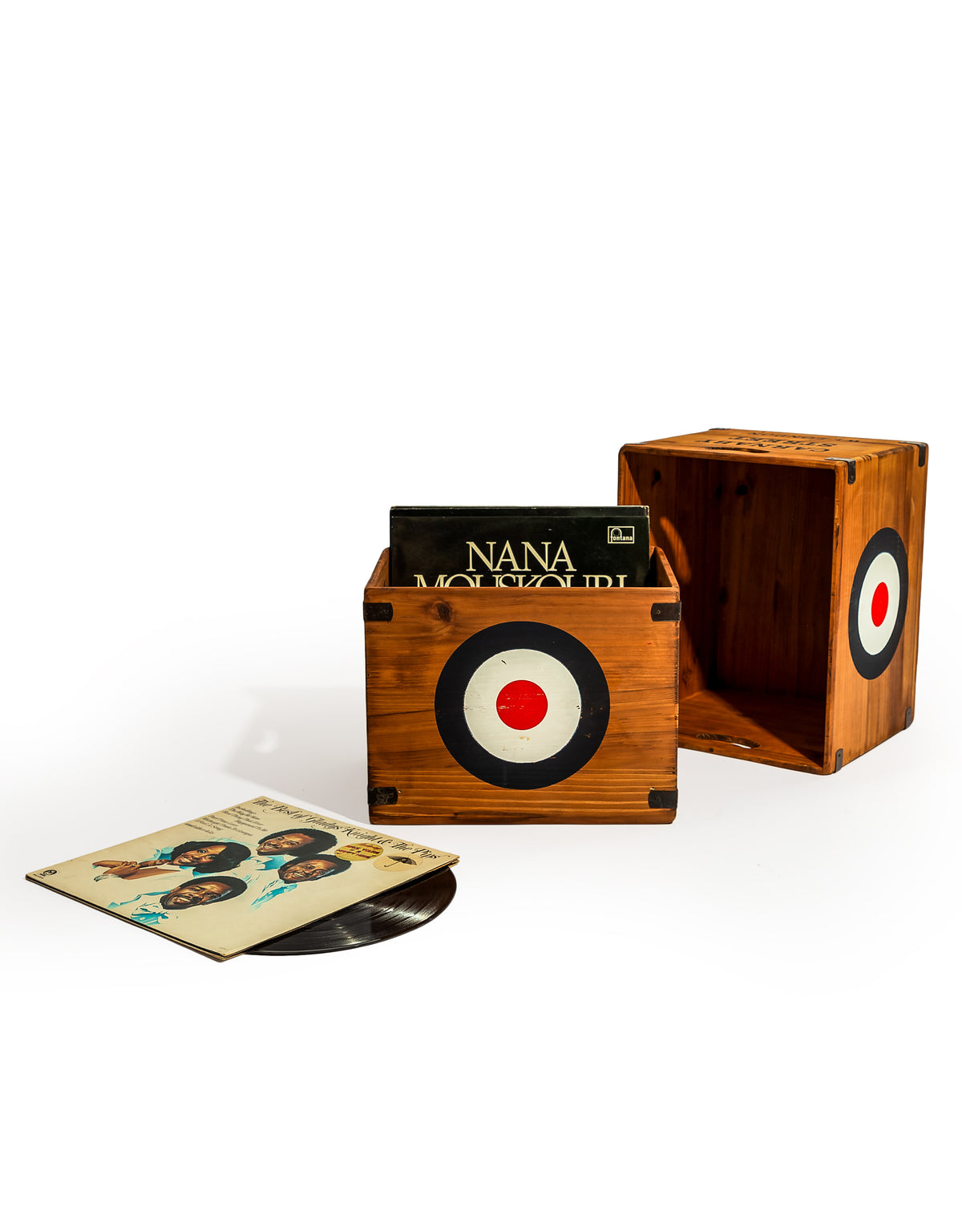 Set of 2 Antiqued Wooden "Carnaby Street" LP Record Storage Boxes - FC45