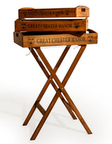 Set of 3 Antique Wooden "Great Chester Manor" Trays on Stand - FC47