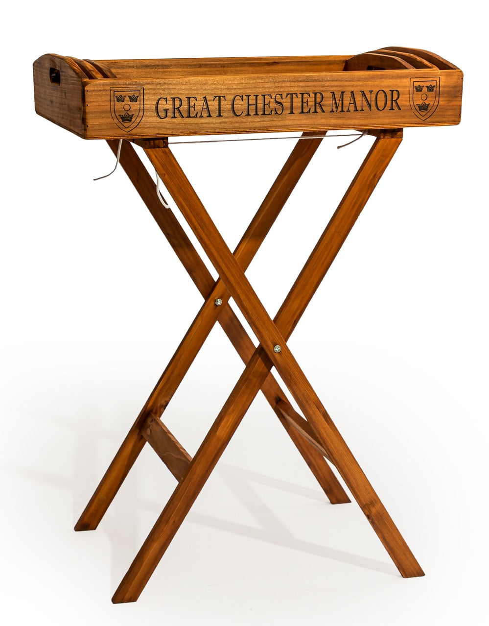 Set of 3 Antique Wooden "Great Chester Manor" Trays on Stand - FC47
