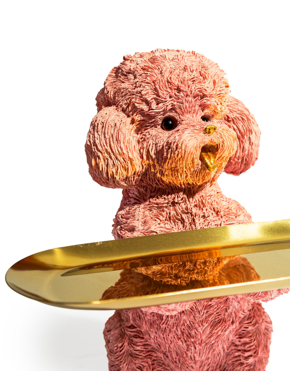 Pink Poodle Dog Holding Gold Tray - FL62