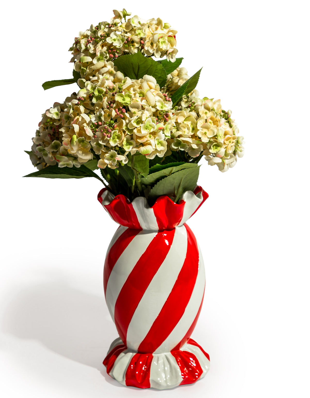 Large Red/White Striped Candy Ceramic Vase - DVM64
