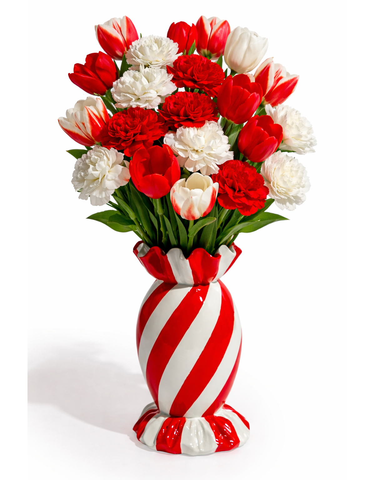 Large Red/White Striped Candy Ceramic Vase - DVM64