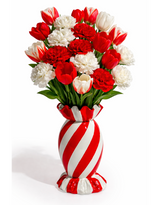 Large Red/White Striped Candy Ceramic Vase - DVM64