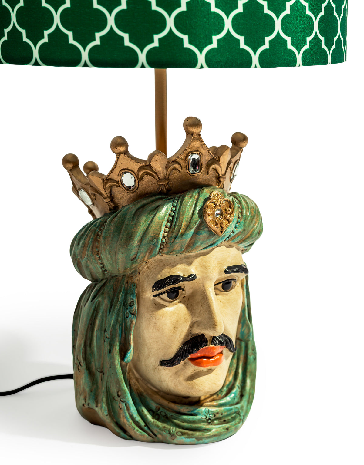 Sicilian King Moor Head Table Lamp w/ Green Pattern Shade - DVM66