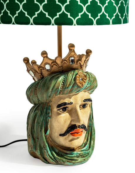 Sicilian King Moor Head Table Lamp w/ Green Pattern Shade - DVM66