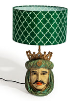 Sicilian King Moor Head Table Lamp w/ Green Pattern Shade - DVM66