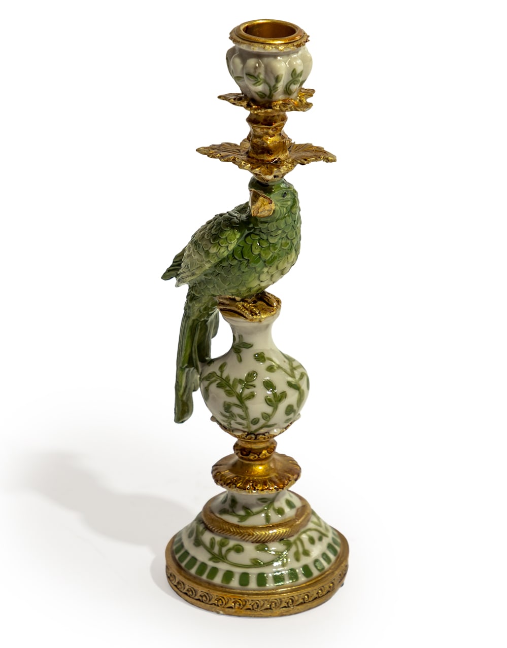 Antiqued Ornate Green/White Parrot Candle Holder - LH - RM80