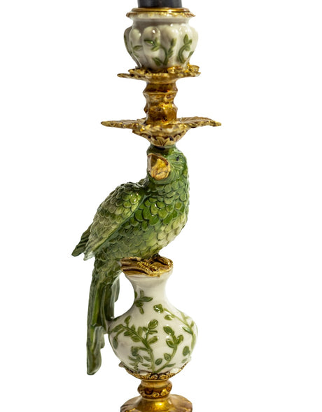 Antiqued Ornate Green/White Parrot Candle Holder - LH - RM80