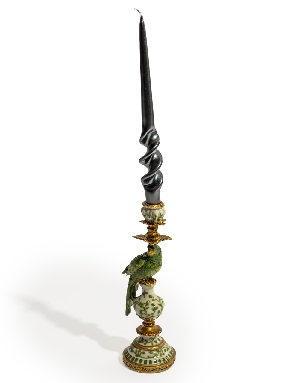 Antiqued Ornate Green/White Parrot Candle Holder - LH - RM80