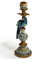 Antiqued Ornate Blue/White Parrot Candle Holder - LH - RM81