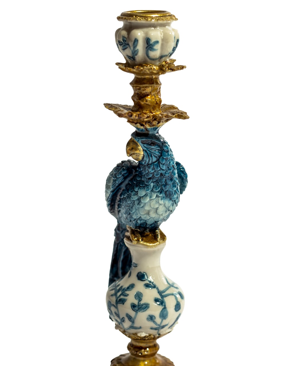 Antiqued Ornate Blue/White Parrot Candle Holder - LH - RM81