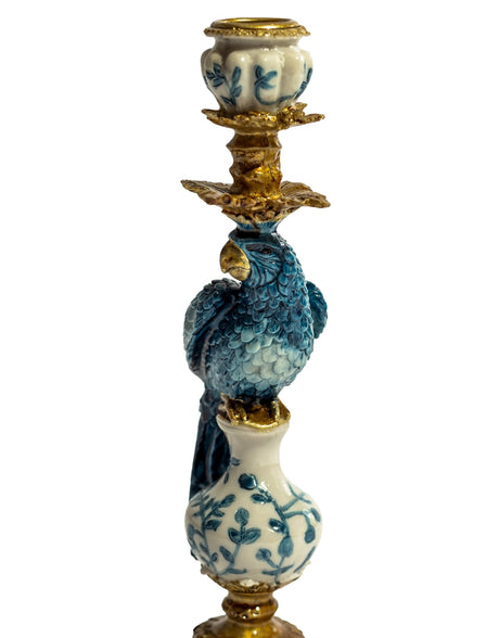Antiqued Ornate Blue/White Parrot Candle Holder - LH - RM81